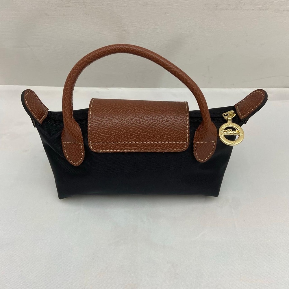 Longchamp Black Mini Top-Handle Bag with Brown Trim - Picture 2 of 4